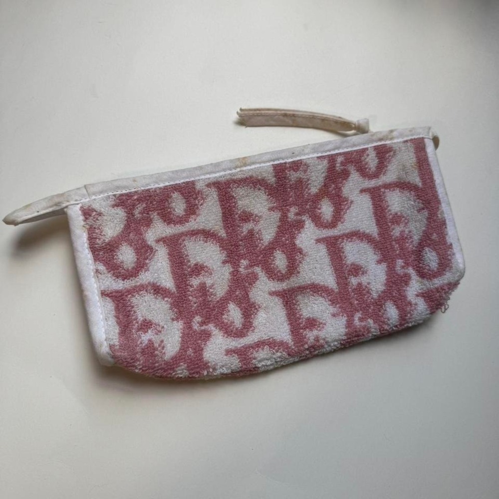 Christian Dior Terry Towel Cloth Clutch Pouch Pink Monogram Logo Trotter - Picture 3 of 8